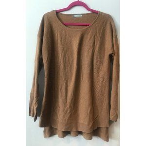 Pullover Sweater with Ribbed Sides & High-Low Hem